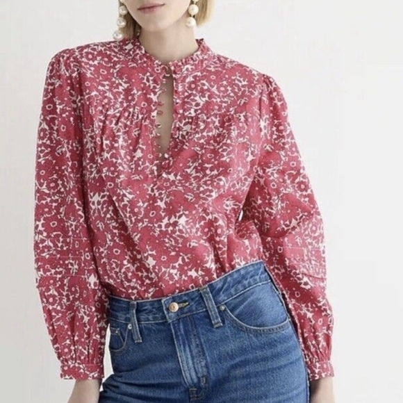 NWT J. Crew Ruffleneck Top In Blushing Meadow - Picture 1 of 6